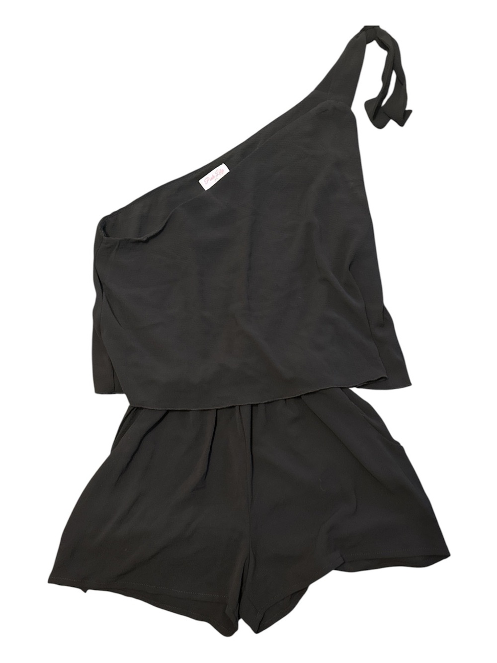 Pink Lily Black One-Shoulder Romper